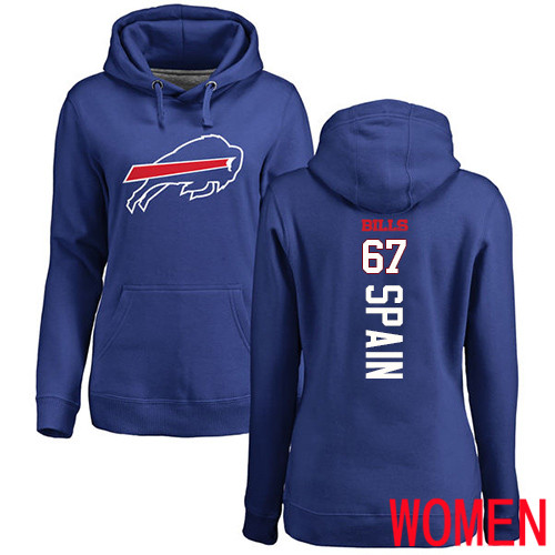 NFL Women Buffalo Bills 67 Quinton Spain Royal Blue Backer Pullover Hoodie Sweatshirt
